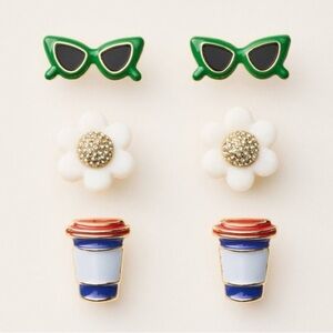 Kate Spade x Target Stud Earrings Set Sunglasses Flowers Coffee Cups 3 Pairs NWT